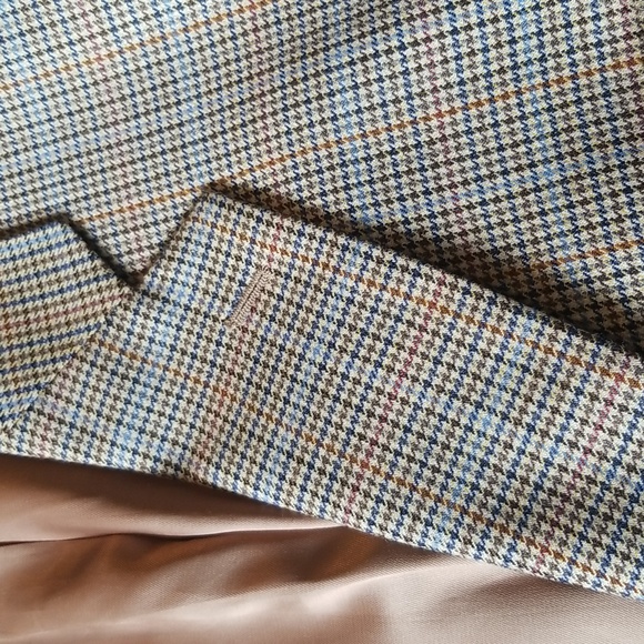 Brooks Brothers Sport Coat Tan Navy Houndstooth Two Button Wool Mens 46 R - Picture 3 of 7